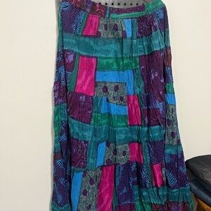 Bohemian Patchwork Maxi Skirt in Teal, Purple & Magenta